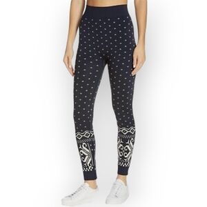 Sweaty Betty Ski Base Layer Leggings SB6218- Navy Blue Fairisle Jacquard- Small